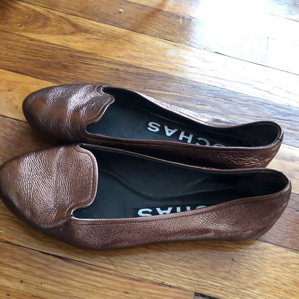 Rochas metallic copper smoking slipper flats